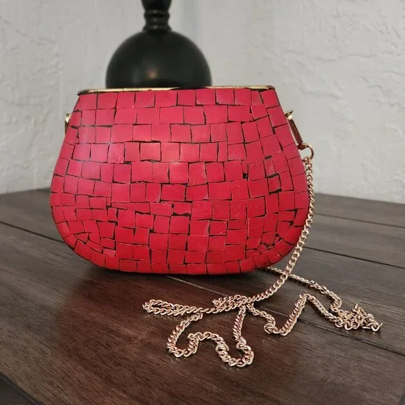 RAMLA Moroccan Mosaic Bag- Red & Gold - Picture 6 of 10